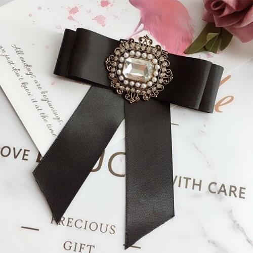 Simple New Woman Brooches Classic Black Ribbon Bowknot Handmade Corsage Fashion OL Elegant Brooch Trendy Shirt Accessories