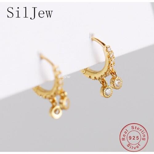 Real 925 Sterling Silver Delicate Zircon Teardrop Geometric Hoop Earrings Women Party Fashion Elegant Accessory Luxury Jewelry