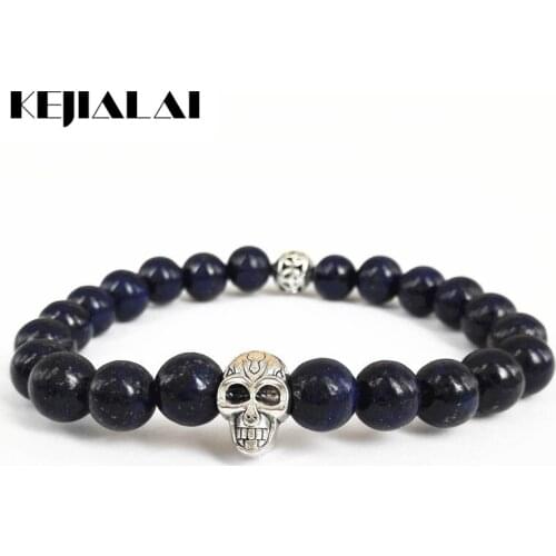 Retail Mens Beaded 2017 New Design Top Quality Lapis Lazuli Beads Skull Bracelets Semi Precious stone Jewerly