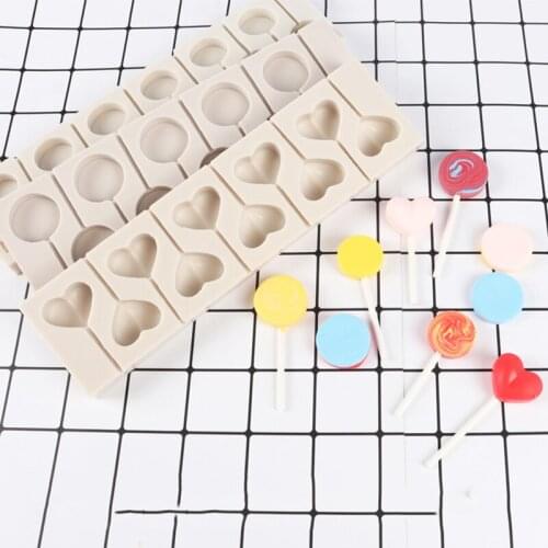 Round Heart Silicone Lollipop Moulds 10/12 Hole Chocolate Fondant Mold Cake Decorating Tools Wedding Birthday Party Candle Molds