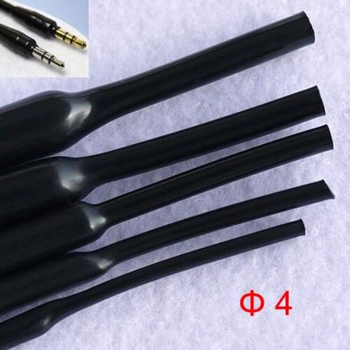 5M 4mm Dia 2:1 Ratio Soft Flexible Black Gloss Non Halogen Headphone Line Audio Cable Sleeve Heat Shrinkable Tubing Shrink Tube
