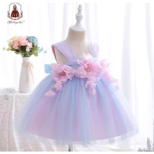 Yoliyolei Sling Baby Children Dresses Flower Girl Ball Gowns Summer Tulle Dresses Casual Wedding Party Kids Clothes for 1-4Y