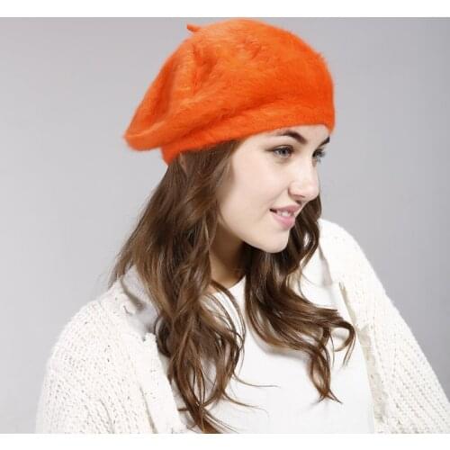 Women Beret Vogue Hat For Winter Female Rabbit Hair Hats Warm Solid Color Ladys Girls Beanies Boinas De Mujer