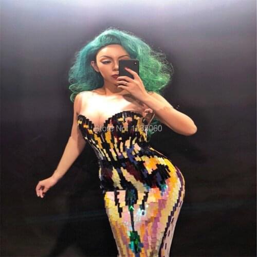 WYY Mermaid sequin jumpsuit singer satge show wears dj disco costumes women dance dresses party clothes performance skirt club