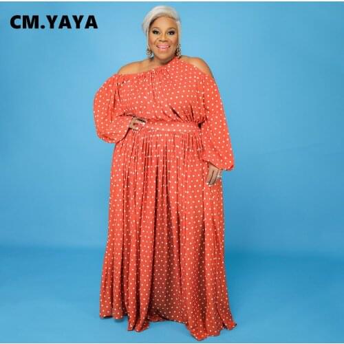 CM.YAYA Women Plus Size Dress Print Cut Out Elastic Waist Loose A-line Maxi Dresses Fashion Vestidos for Ladies Streetwear Fall