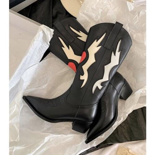 2021 Genuine Leather Pointed Toe 5cm High Heels Slip on Winter Shoes Nightclub Party Knee High Boots WESTERN