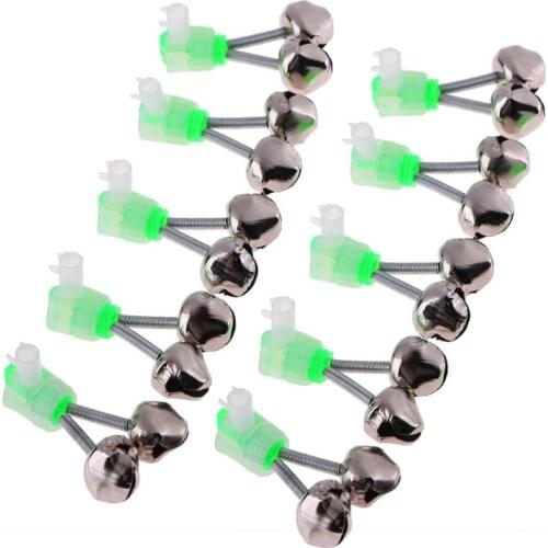 10Pcs/Set Twin Spiral Bells Fishing Bite Alarms Fishing Rod Bell Rod Outdoor Night Carp Fishing Rod Tip Clips Tool Accessories