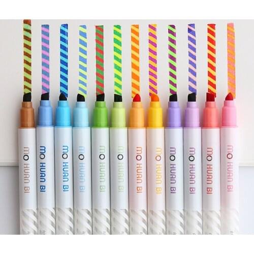 12pcs Magic color drawing pen set Discolored highlighter marker spot Liner pens Scrapbooking art supplies Stationery School F809