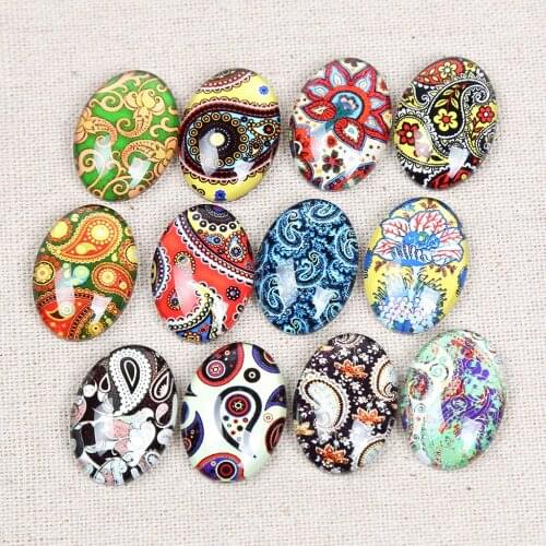 Reidgaller 20pcs mix flower pattern photo oval glass cabochon 18x25mm diy jewelry accessories for pendants making