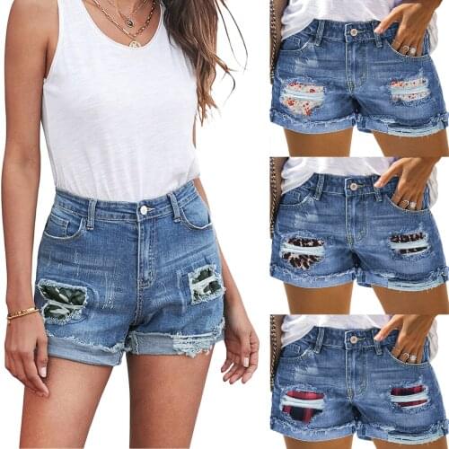 2021 New Women Summer Pants, Ripped Stitching Button Open Frayed Denim Shorts with Pockets for Girls, 4 Colors