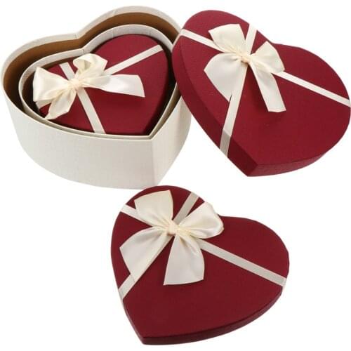 3pcs Heart Shaped Present Boxes Bow-knot Gift Case Fashionable Gift Box Valentines Day Gift Boxes Decoration