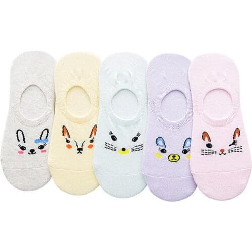 5 Pairs Women Sock Slippers Candy Color Socks Animals Cartoon Short Boat Socks Breathable Casual Cute Girl Funny Sock Calcetines