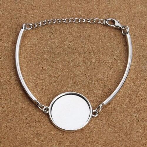 5pcs Bracelet Cabochon Setting 20mm Round silver plated blank bezel bracelet base trays diy jewelry accessories
