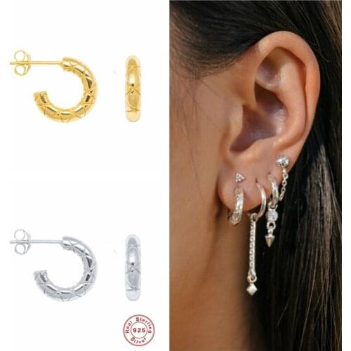 GS 925 Sterling Silver Luxury Round Hoop Earrings for Women Trendy C Shape Circle Huggie Earrings Punk Fine Jewelry Party Gift