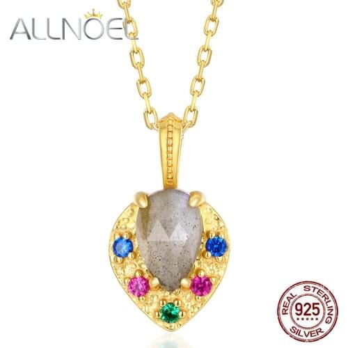 ALLNOEL 925 Sterling Silver Necklace For Women Natural Labradorite Corundum Nano Emerald Diamond Necklaces Fine Fewelry Hot Sale