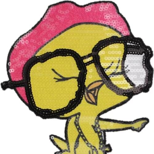 Large Singing Bird Sequined Applique Patches Cartoon Animal Paillette Patch Supplies for Clothes DIY Decoration Accessories