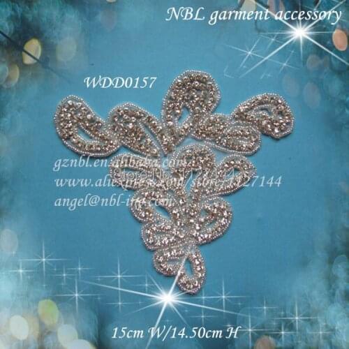 Beaded bridal rhinestone applique patch for wedding evening dress iron on WDD0157