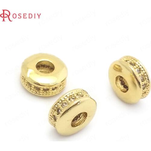 37827)10PCS 7MM 24K Gold Color Brass with Zircon Round Spacer Beads Bracelets Beads Jewelry Making Supplies Diy Accessories