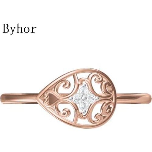 Byhor Solid 14K White+Rose Gold 0.032ct H/SI Natural Diamonds Fine Jewelry Trendy Wedding Band Diamond pear кольца ring Women