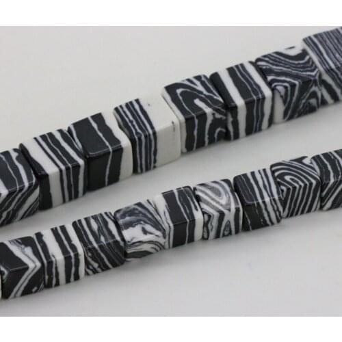 Block shape Black&white zebra malachite 6x6/8x8mm dimension optional Turkey Stone loose beads 15" DIY jewelry making