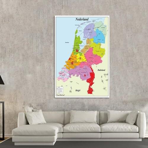 Netherlands Map Geographical Decorative Painting In Dutch Non-woven Large Size Wall Poster for School Education