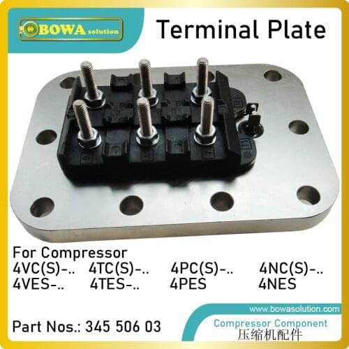 Terminal plate is designed for electric wiring of semi-hermetic recipricating compressor, such as star-delta start wiring
