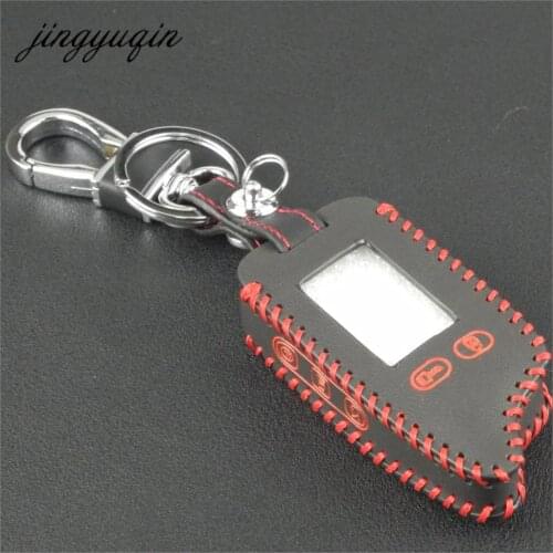 Jingyuqin TW9010 TW9030 Leather Case Key Cover For Tomahawk TW 9010 9030 TwoWay Alarm LCD Remote Keychain Hand-Made Style