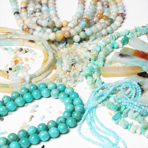 Natural blue round Amazonite stone beads loose blue tube square faceted spacer chip point beads for jewelry finding earring diy