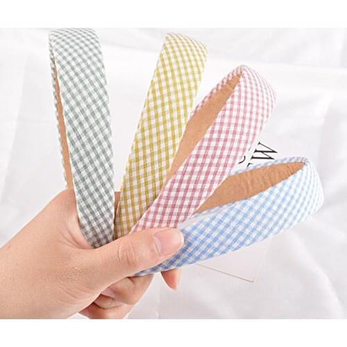 2.5cm Summer Plaid Headbands for Girls Lattice Hairbands Fabric Ribbon Wrapped Wide Head Bands Solid Tiara Elegant Headwear