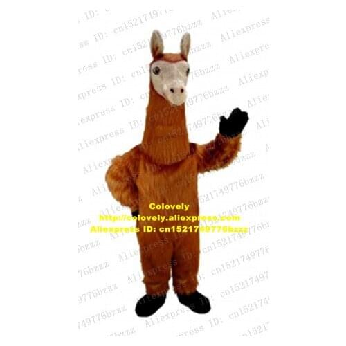 Smart Brown Alpaca Llama Alpacos Yamma Lamini Lama Mascot Costume Fancy Dress With Big Nose Black Gloves Hairy Body No.7494 FS