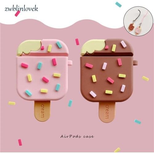 Tiny silicone ice cream with colorful cake sprinkle in wireless bluetooth earphone case for airpods 1/2 hook keyring