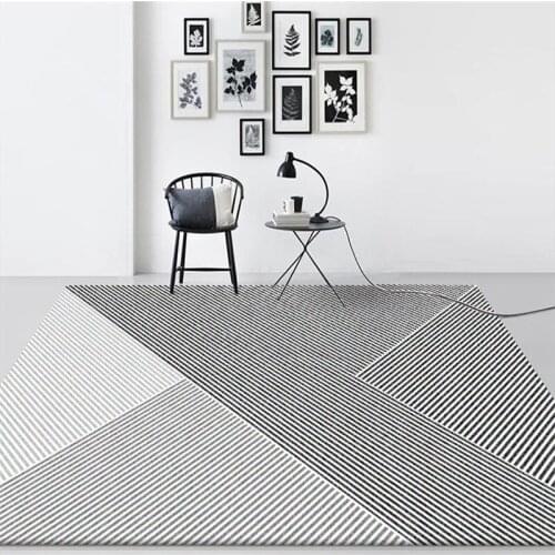 Fashionable Modern Simple Black and White Gray Irregular Geometric Lines Bedroom Living Room Doormat Bedside Carpet