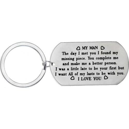 My Man The Day I Met You I Found My Missing Piece Keyring Lovers Couples Jewelry Gift Dog Tag Stainless Steel Keychain Key Rings