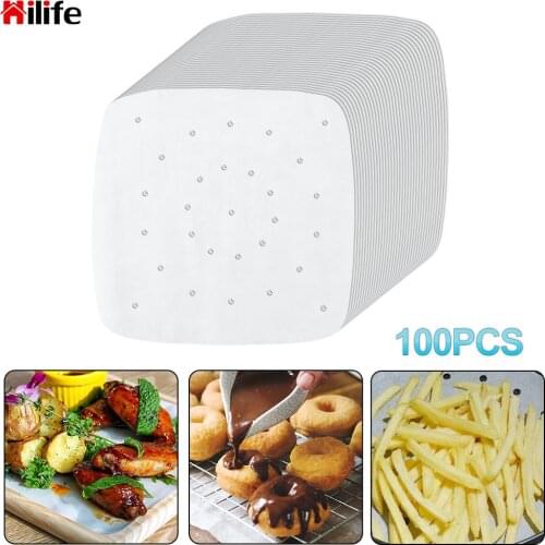 Perforated Non-stick Mat Kitchen Accessories White Pot Oil Paper 100Pcs For Steaming Baking Air Fryer Liners 7/8/9 Inch
