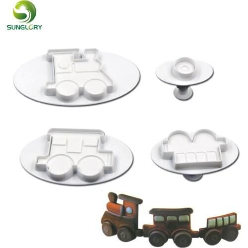 Plastic DIY 4PCS/SET Train Plunger Cutter Herramientas De La Torta Baking Fondant Cake Mold Cookie Cutter Cake Decorating Tools