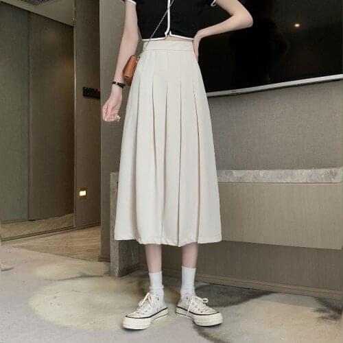 Pleated Skirt Female Summer 2021 New Korean Version Solid Color High Waist Slim Mid-length Skirt Ins Student A-line Skirt