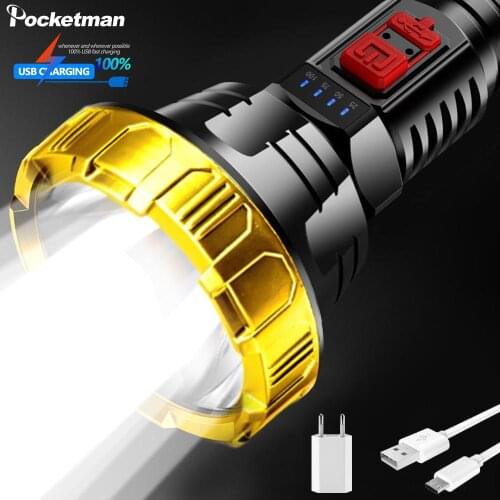 Pocketman High Lumen LED Flashlight Long Range USB Rechargeable Torch Waterproof Hand Light Portable Camping Flashlight