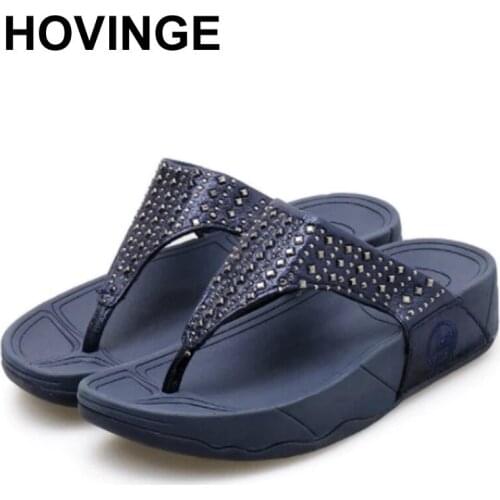 HOVINGESummer Casual Womens Flip Flops Outdoor Flat Comfy Women Slippers Seaside Beach Slippers Fashion Rhinestone WomenSlipper