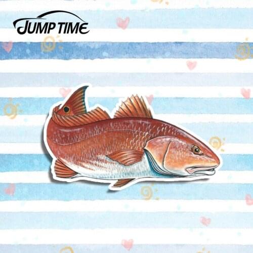 Jump Time 13cm x 7cm Redfish Red Fish Sticker Decal Tackle Box Fishing Boat Truck Car Vehicle Graphic Waterproof Motor Decor