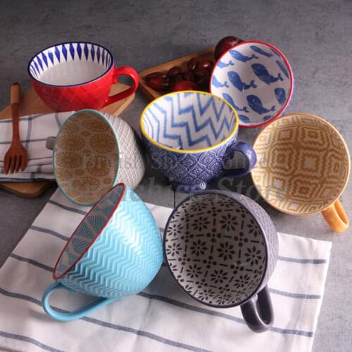 Creative Nordic Ins Defect Retro Embossed Personality Ceramic Mug Dessert Cereal Breakfast Milk Coffee Cup Kawaii Mug