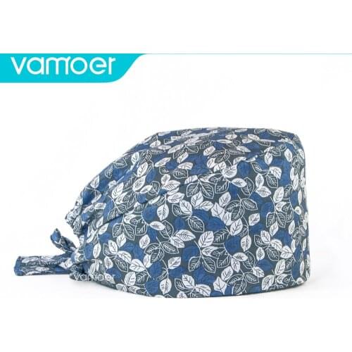 Pet caring caps Printed Beauty salon lab caps unisex Cute cotton adjustable sweat-absorbent Elastic hat scrubs cap Nursing Caps