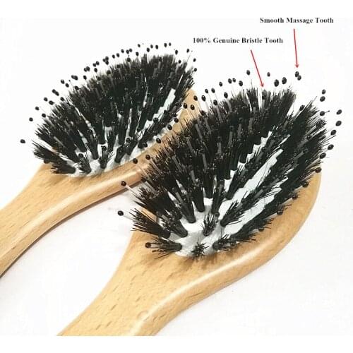 MC mingcheng Natural Boar Bristle Hair Brush Hair Scalp Massage Comb Hairbrush Hairdressing Beech Wood Comb Hair Styling Tool