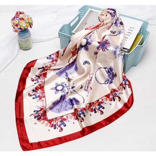 90*90cm Silk Flower Scarves Women Foulard Square Head Hijab Scarf Ladies Satiny Shawl wrap muffler pareo female hijab poncho