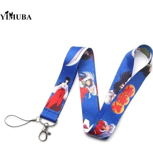 YIMUBA Japan Anime Inuyasha Lanyards Keychain Cartoon Print Ribbon Hang Rope Key Chain USB Badge Holder Accessories Cosplay Gift