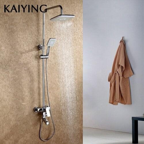 KAIYING Rainfall Waterfall Shower Faucet Brass Wall Mounted Square Shower Set Bathroom Adjust Height Bathtub Mixer Tap,815