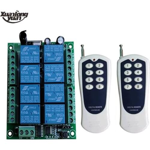 DC12V 24V 8CH RF Remote Control Circuit Universal Wireless Switch 315/433 MHz Relay Receiver and Smart Transmitter for Garage