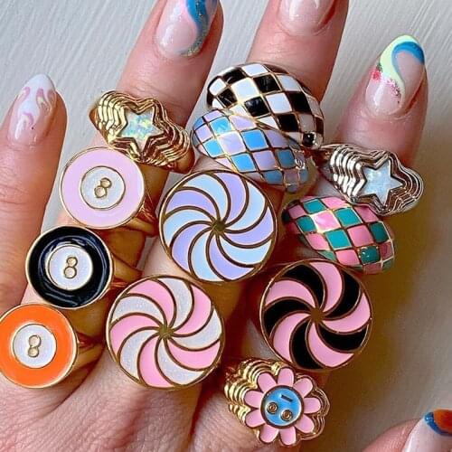 Y2K Jewelry Pink Lollipop Rings For Women Metal Vintage Punk Windmill Shape Harajuku Rings Charms 90s Aesthetic New Gift 2021