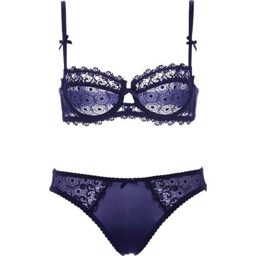 YANDW Sexy Women Lace Bra Set Embroidery Underwear Floral Bras and Briefs set women brassiere 70 75 80 85 90 95 A B C D Half Cup
