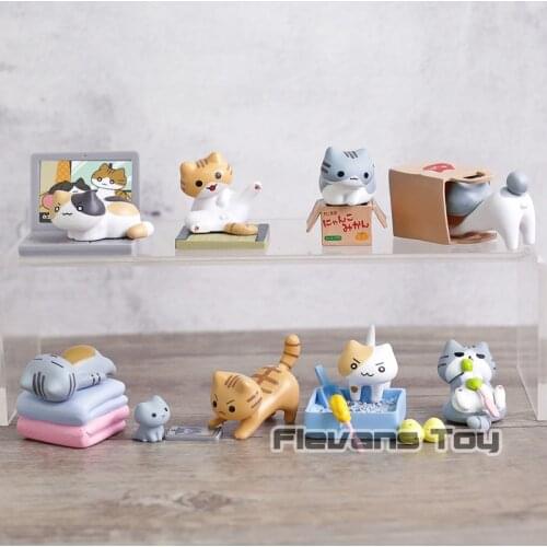 Japan Game Cartoon Kawaii Neko Cats Kitty Mini PVC Figures Toys Dolls 8pcs/set