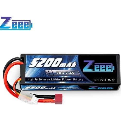 Zeee 2S Lipo Battery 7.4V 70C 5200mAh with Deans Plug Hard Case Lipo Battery for 1/8 1/10 RC Vehicles Car Trucks Airplane Boats